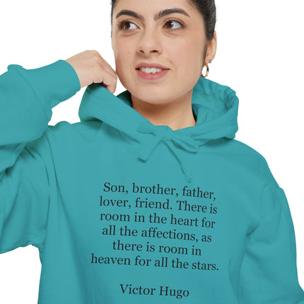 Victor Hugo Quote Hoodie — "Son, brother, father, lover, friend" Literary Pullover