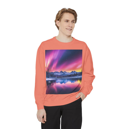 Aurora Lake Crewneck Sweatshirt — Colorful Northern Lights Landscape