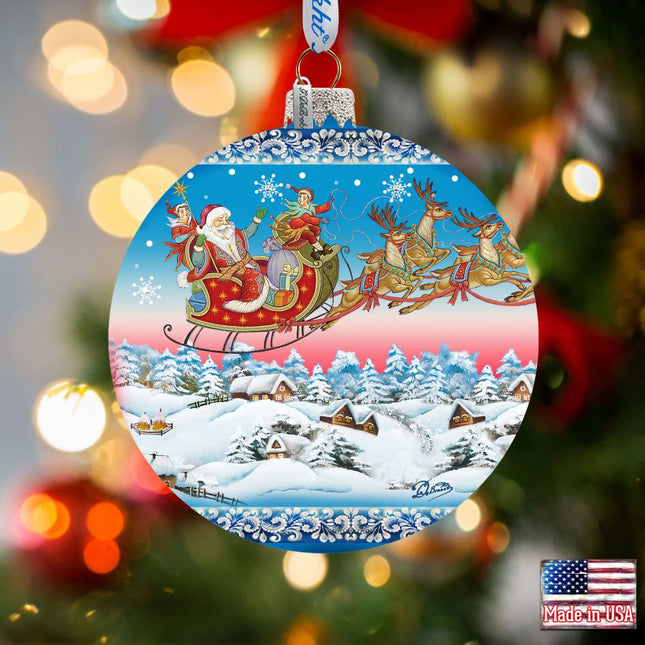 Up-Up and Away Glass Ornament by D. Gelsinger - Christmas Santa Snowman Decor - 71160-0