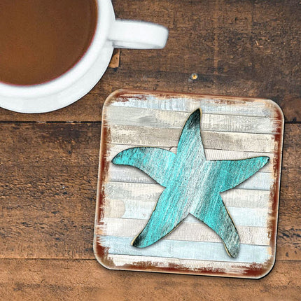 Starfish Coastal Wooden Cork Coasters Gift Set of 4 by Nature Wonders - Coastal Sea-Life Decor - 8198531-9C-S4-3
