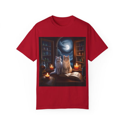 Magical Cats T-Shirt – Cozy Night Reading – Unisex Garment-Dyed