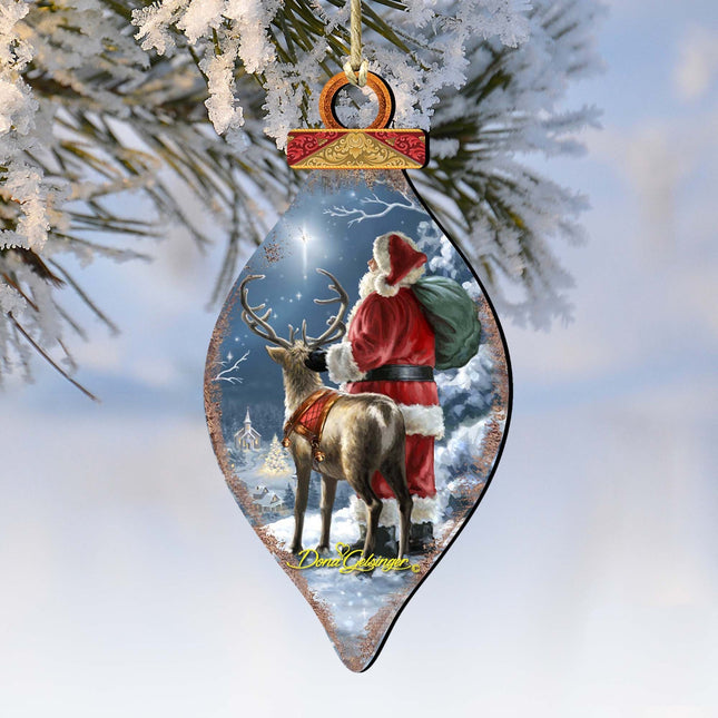 Starry Night Santa Cone Wooden Ornaments by Gelsinger - Christmas Santa Snowman Decor - 8041119-1713-0