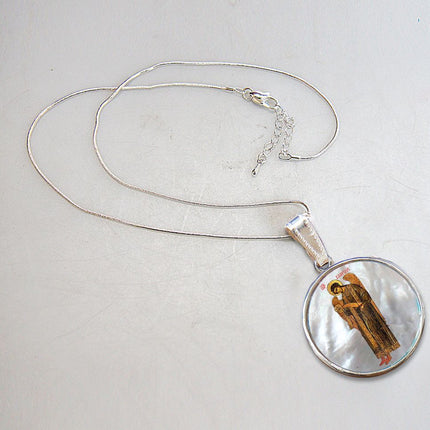 Archangel Saint Gabriel Silver Plated Mother of Pearl Jewelry Necklace - 43041-2