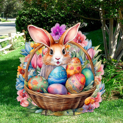 Bunny in a Basket Easter Yard Sign by G. DeBrekht - Easter Spring Decor - 8652764F-2