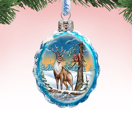 Deer and Friend Mercury Glass Ornament by G. DeBrekht - Wildlife Holiday Décor - 771013-0