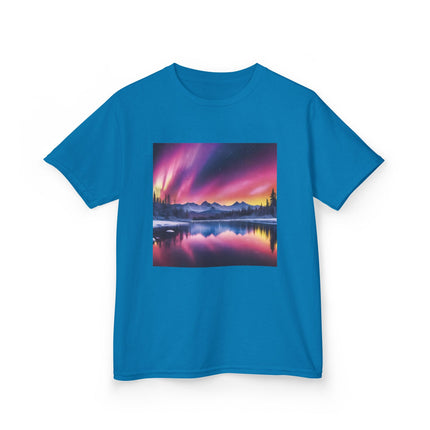 Kids Tee — Colorful Northern Lights Mountain Print