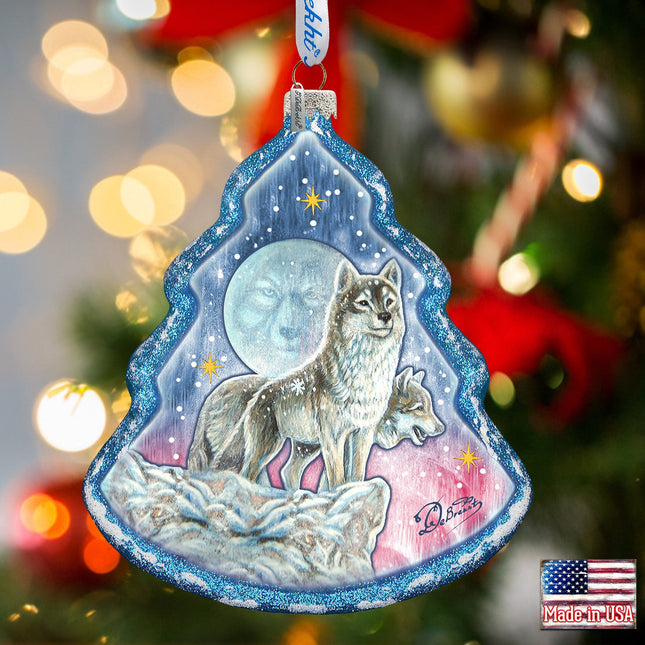 Howling at The Moon Wolves Glass Ornament by G. DeBrekht - Wildlife Holiday Decor - 762-024-0