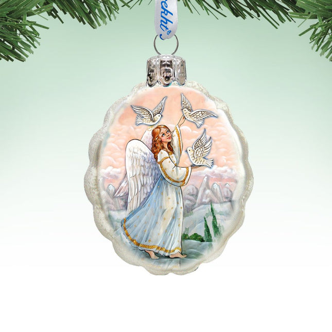 White Doves Angel Mercury Glass Ornament by G. DeBrekht - Nativity Holiday Décor - 773026-0