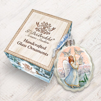 White Doves Angel Mercury Glass Ornament by G. DeBrekht - Nativity Holiday Décor - 773026-2