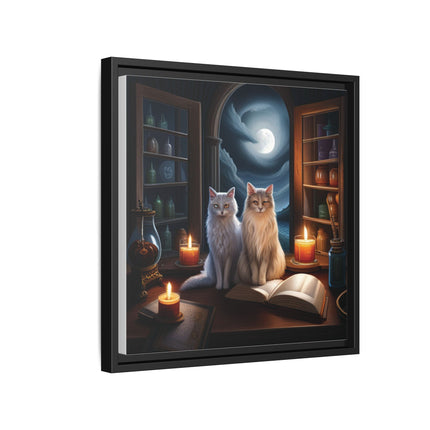 Mystic Moonlit Cats Framed Canvas — Witchy Home Décor Art