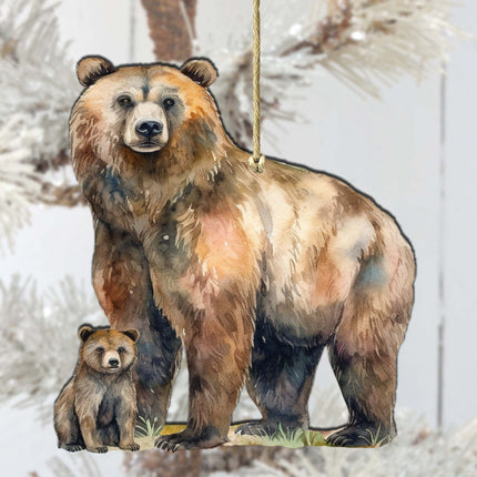 Grizzly Bear with Cub Wooden Ornaments by G.Debrekht - Wildlife Holiday Decor - 8710105-2-2