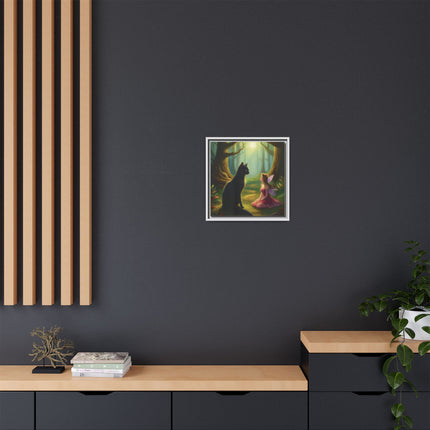 Fairy and Black Cat Forest Canvas – Framed Matte Wall Art