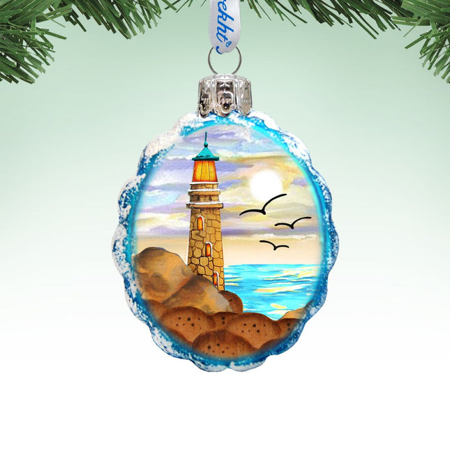 Flower Lighthouse Mercury Glass Ornament by G. DeBrekht - Coastal Holiday Décor - 777372-0