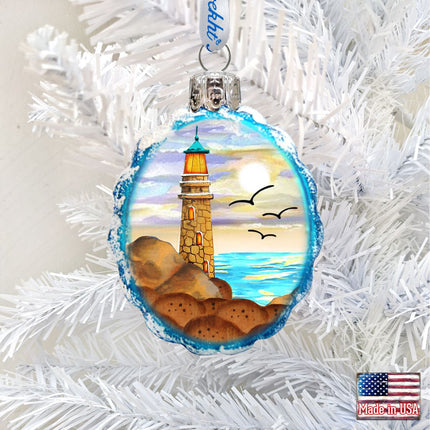 Flower Lighthouse Mercury Glass Ornament by G. DeBrekht - Coastal Holiday Décor - 777372-1