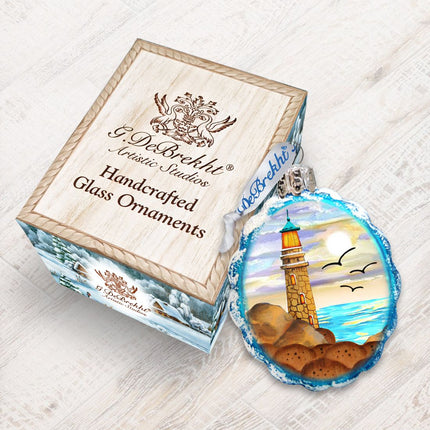 Flower Lighthouse Mercury Glass Ornament by G. DeBrekht - Coastal Holiday Décor - 777372-2
