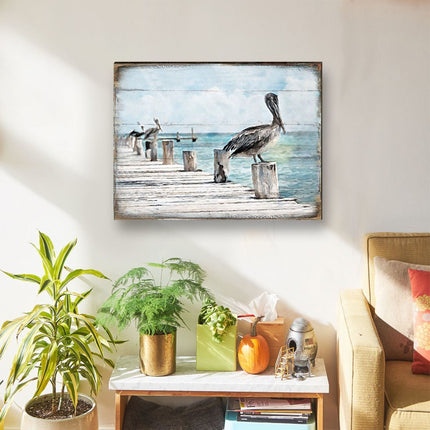 Pelican Wood Wooden Coastal Wall Art by Nature Wonders - Coastal Sea-Life Decor - 95252B-2