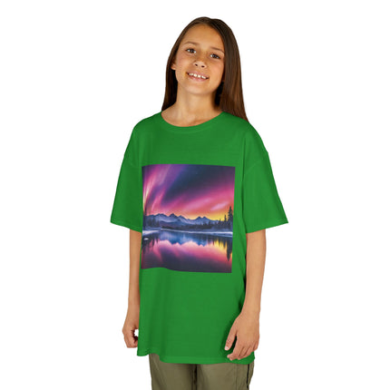 Kids Tee — Colorful Northern Lights Mountain Print