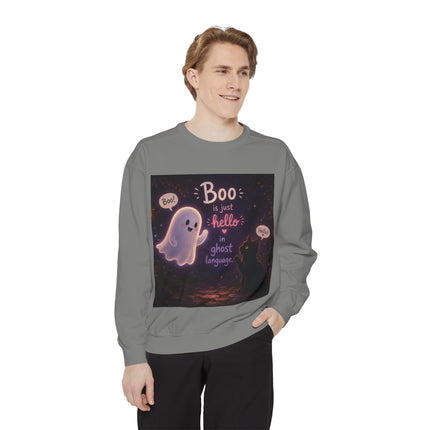 Halloween Ghost Sweatshirt – “Boo is just hello in ghost language” Cozy Pullover