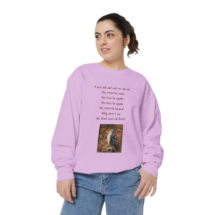 Poetic Owl Sweatshirt — Illustrated Owl Art with Poem Crewneck