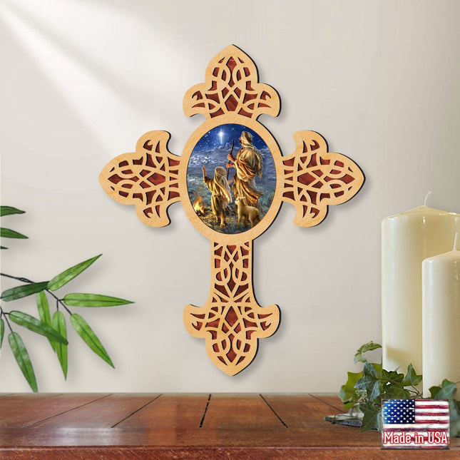 Starlight Shepherd Pointy Wooden Cross by D. Gelsinger - Inspirational Icon Decor - 88387-DG-0