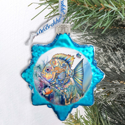 Holiday Coastal Ornament - Blue Fish Keepsake Glass Ornaments by G. Debrekht - Coastal Holiday Decor - 777399-0