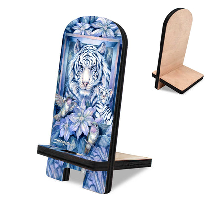 Tiger in the Garden Cell Phone Stand Wildlife Decor Wood Mobile Tablet Holder Charging Station Organizer - 892096-JB-1