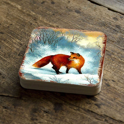 Fox Wooden Cork Coasters Gift Set of 4 by Nature Wonders - Nature Wildlife Decor  - 95376C-S4-2