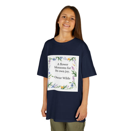 Kids T‑Shirt — "A flower blossoms for its own joy" Oscar Wilde Floral Quote