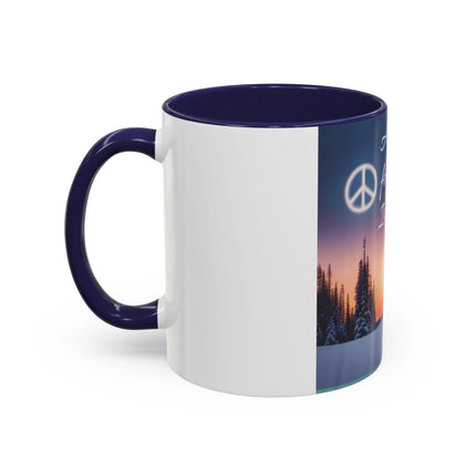 Christmas Peace Accent Mug | 11oz Ceramic Cup with Quote & Sunset