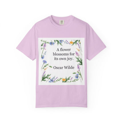 Oscar Wilde Floral Quote T-Shirt – "A Flower Blossoms for Its Own Joy"
