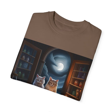 Magical Cats T-Shirt – Cozy Night Reading – Unisex Garment-Dyed