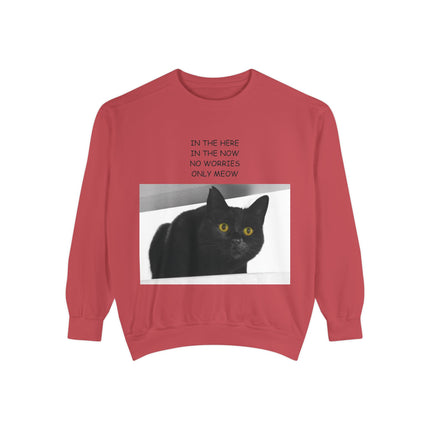 Cozy Cat Lover Sweatshirt - "In the Here, In the Now, No Worries, Only Meow"