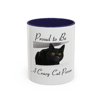 Proud to Be a Crazy Cat Person Accent Coffee Mug – Black Cat Lover Gift (11/15oz)