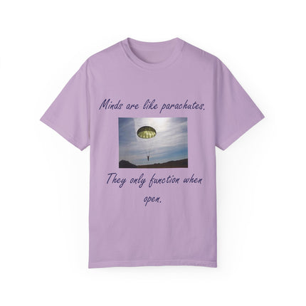 Open Mind Quote Tee – Unisex Garment-Dyed Shirt on Curiosity