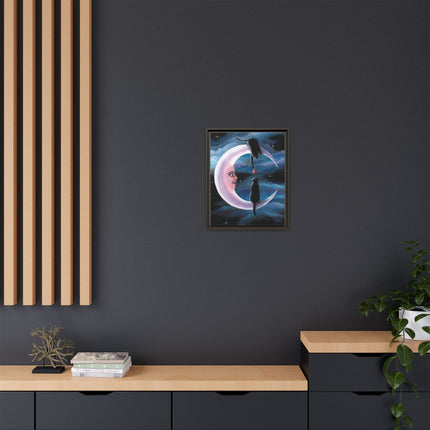 Framed Matte Canvas Moon Cats Wall Art — Whimsical Night Sky Print