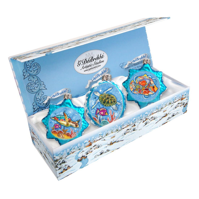 Under the Sea Mercury Glass Ornaments Set of 3 by G. DeBrekht - Coastal Holiday Decor - 770132S3-0