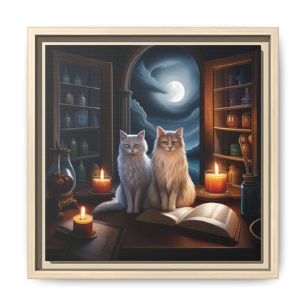 Mystic Moonlit Cats Framed Canvas — Witchy Home Décor Art