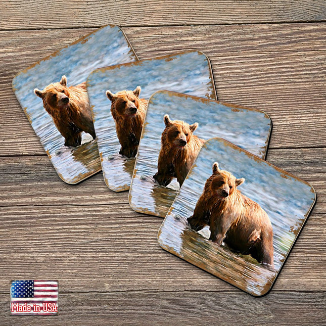 Bear Wooden Cork Coasters Gift Set of 4 by Nature Wonders - Nature Wildlife Decor  - 95297C-S4-0