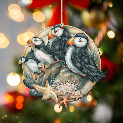 Send in the Clowns Puffins Wooden Ornaments by J. Bergsma - Wildlife Holiday Decor - 8591848-JB-2