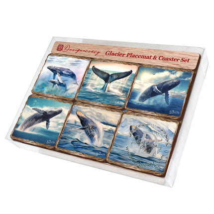Humpback Whale Wooden Cork Placemat and Coasters Gift Set of 7 by Nature Wonders Nature Wildlife Decor  - 85403C-S7-4