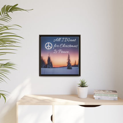 Framed Canvas Wall Art — "All I Want for Christmas Is Peace" Winter Landscape