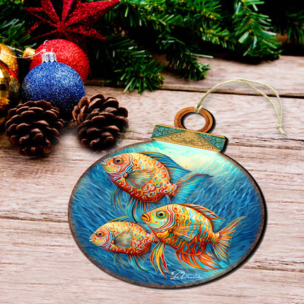 Beach Themed Ornaments - Rainbow Fish Wooden Ornaments by G.Debrekht Coastal Holiday Decor - 8688178-2