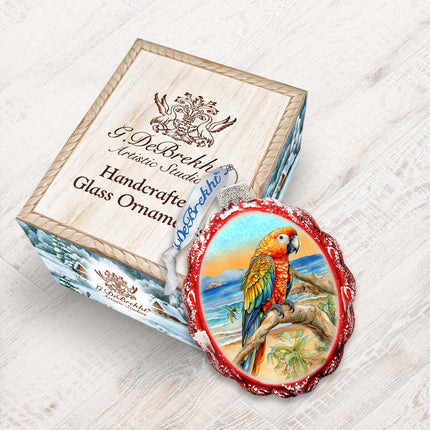 Coastal Christmas Decor - Parrot Keepsake Glass Ornaments by G. Debrekht - Coastal Holiday Decor - 777393-4