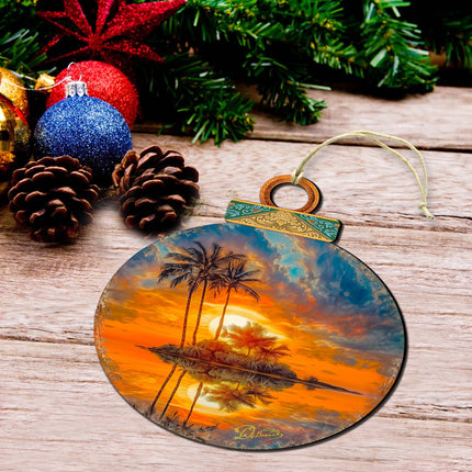Coastal Christmas Decor - Ocean Sunset Wooden Ornaments by G. DeBrekht Coastal Holiday Decor - 8688171-2