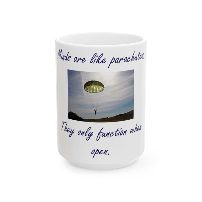 Parachute Quote Mug – 15oz Ceramic Cup for Curious Coffee Lovers