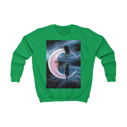 Kids Sweatshirt — Moon Cat Night Sky Graphic Crewneck