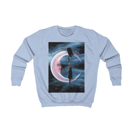 Kids Sweatshirt — Moon Cat Night Sky Graphic Crewneck