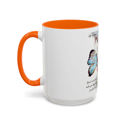 Cat & Butterfly Coffee Mug with 'Life is Short' Inspirational Quote (Accent, 11/15oz)
