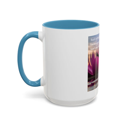 Inspirational Lotus Sunrise Coffee Mug — "knock on the door to my soul"
