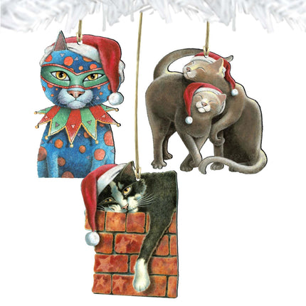 Party Cats Wooden Ornaments Set of 3 by Laura Seeley - Pets Dog and Cats Decor - 8100097S3-LS-1